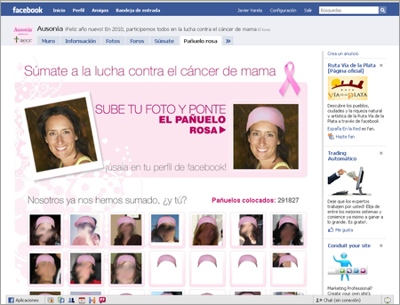 App Facebook pañuelo rosa de Ausonia y aecc